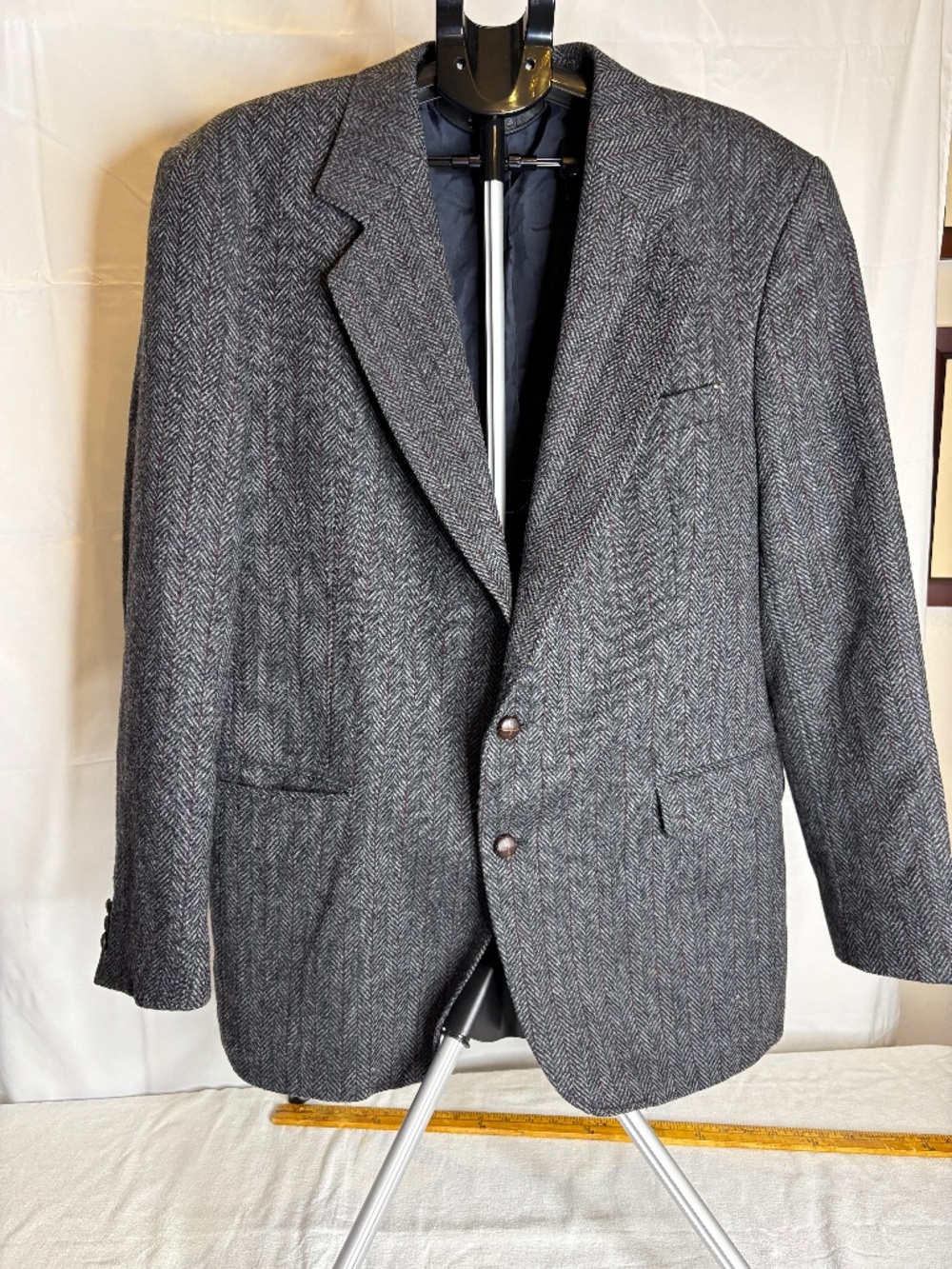VTG Today's Man Brookcraft 43L Herringbone 100% Wool Blazer Leather Buttons Czec
